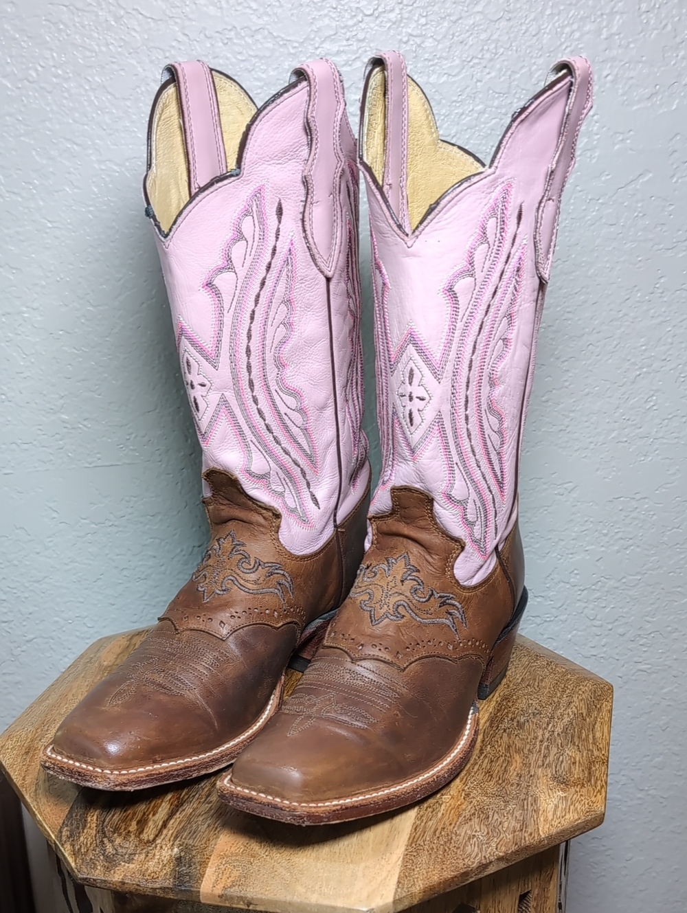 Justin Pink & Brown Western Leather Cowgirl Boots